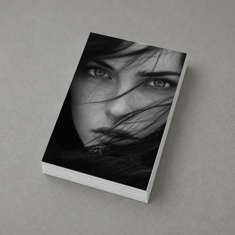 Black and White Woman Portrait Wind Hair – Postcards