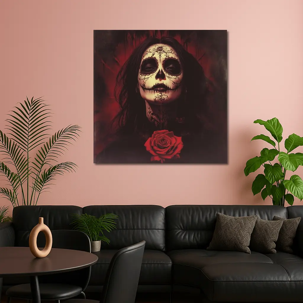 Sugar Skull Woman Dark Red Rose Art – Wall Art