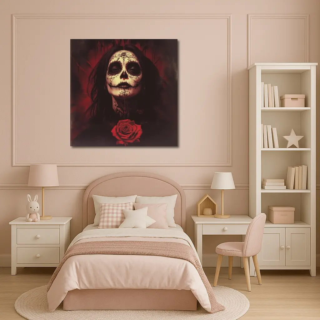 Sugar Skull Woman Dark Red Rose Art – Wall Art