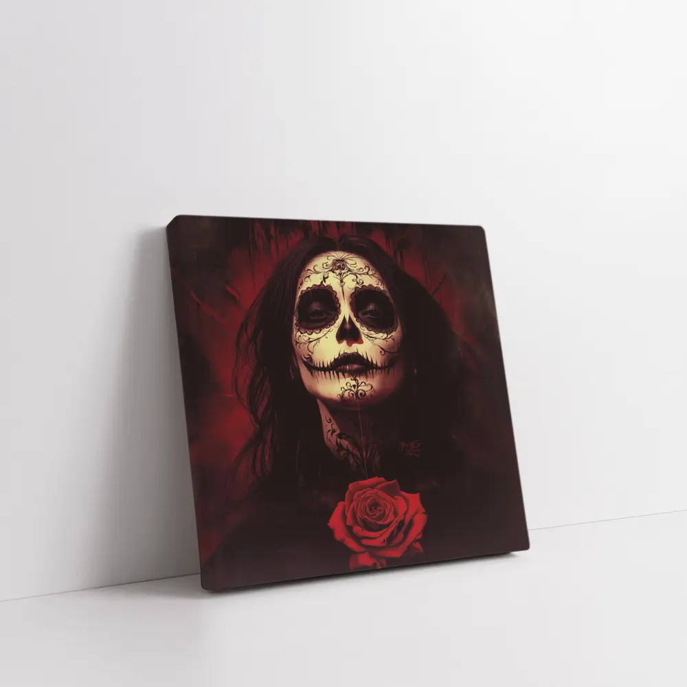 Sugar Skull Woman Dark Red Rose Art – Wall Art