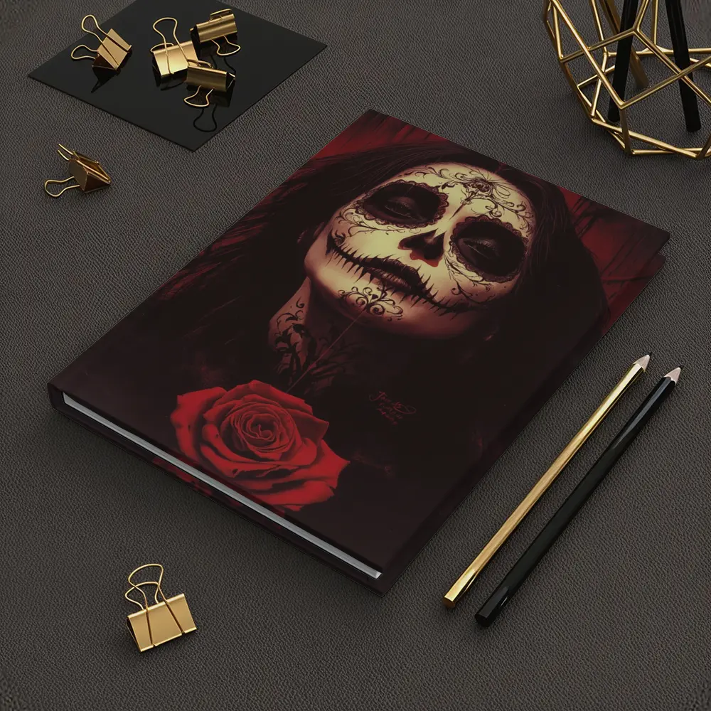 Sugar Skull Woman Dark Red Rose Art – Notebooks