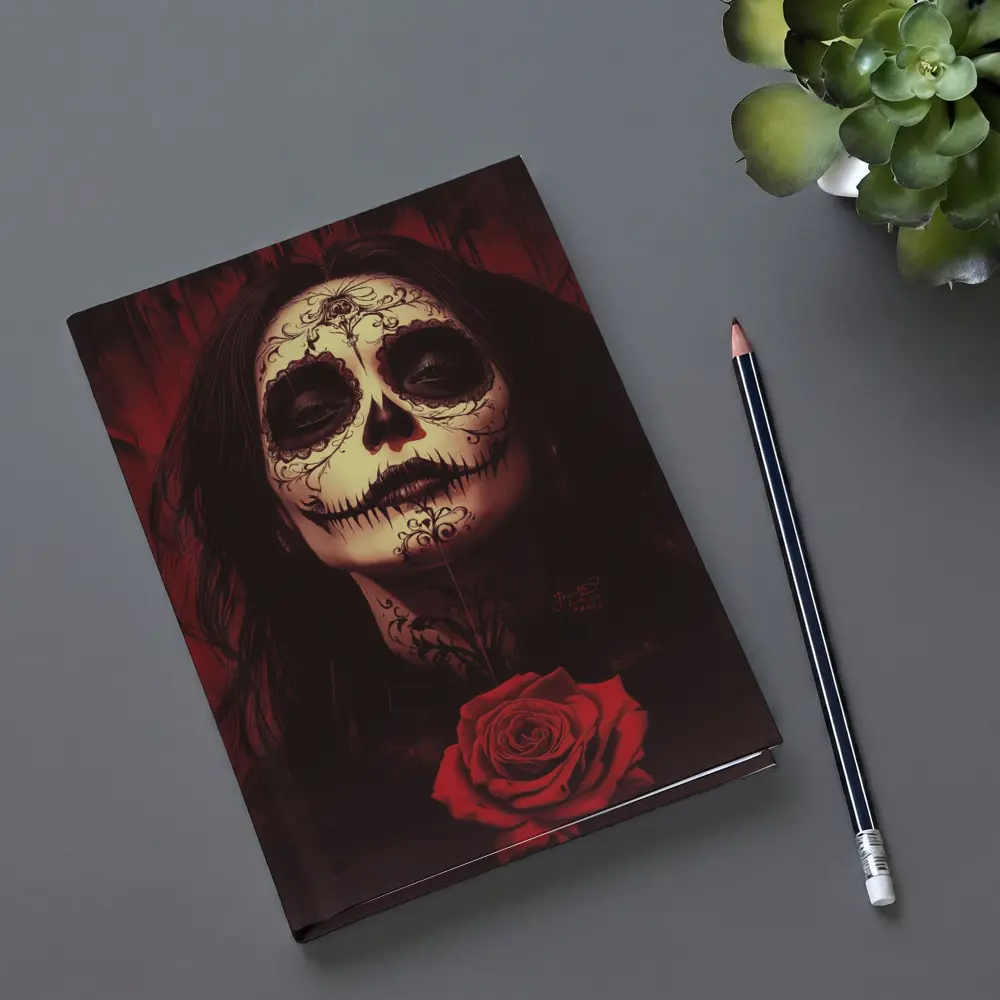 Sugar Skull Woman Dark Red Rose Art – Notebooks