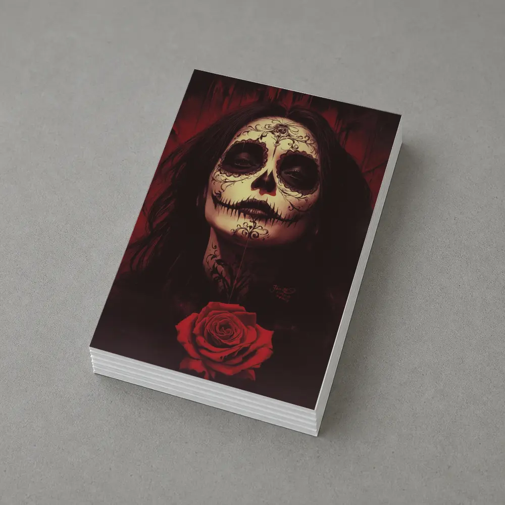 Sugar Skull Woman Dark Red Rose Art – Postcards