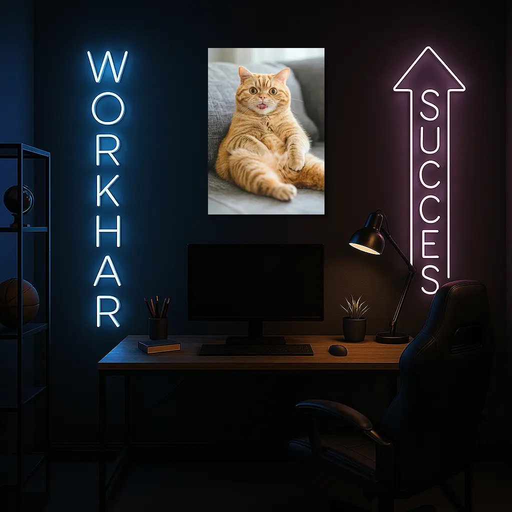 Funny Orange Tabby Cat on Gray Sofa – Wall Art