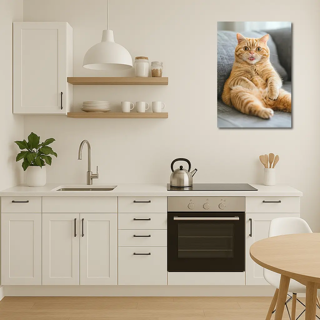 Funny Orange Tabby Cat on Gray Sofa – Wall Art