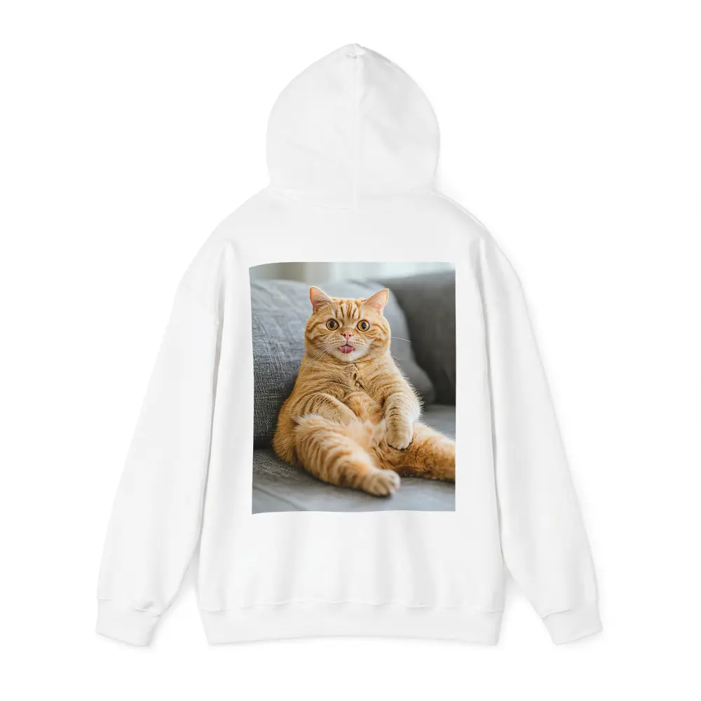 Funny Orange Tabby Cat on Gray Sofa – Hoodies