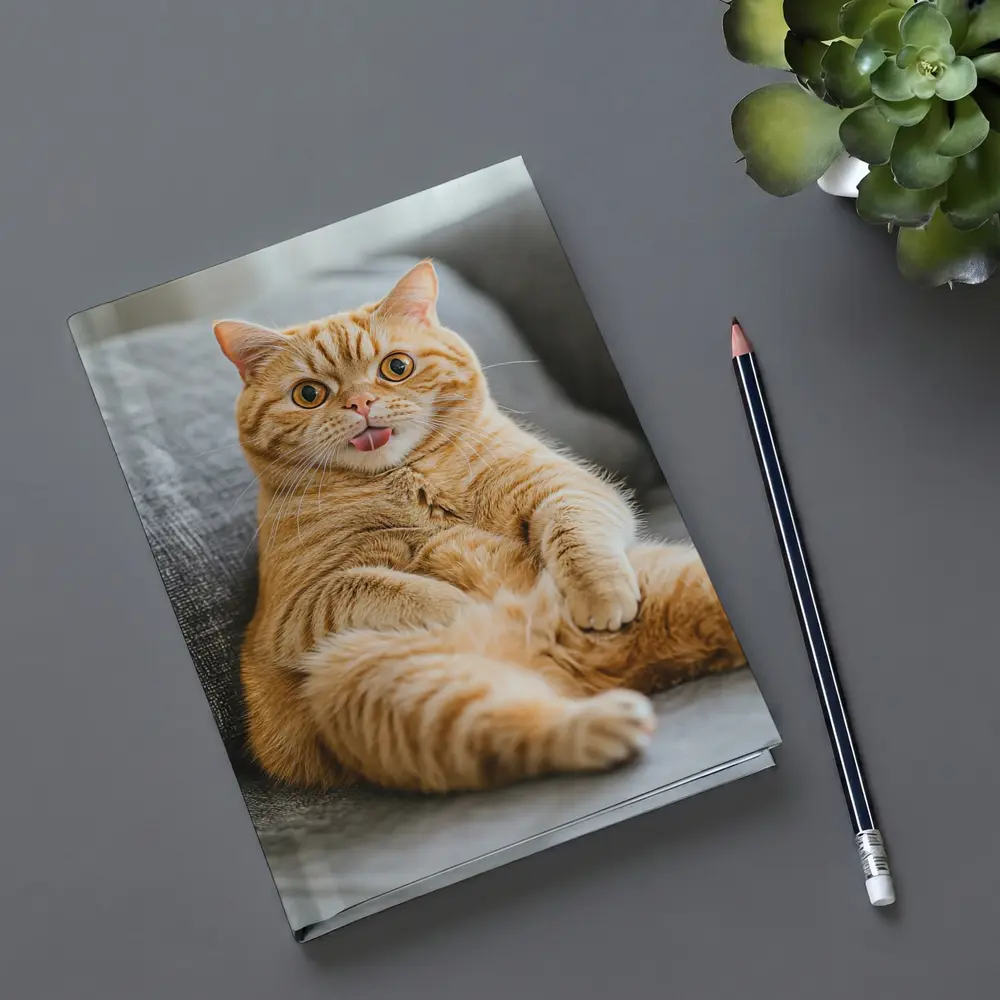 Funny Orange Tabby Cat on Gray Sofa – Notebooks