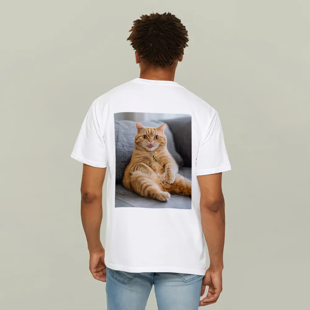 Funny Orange Tabby Cat on Gray Sofa – T-Shirts