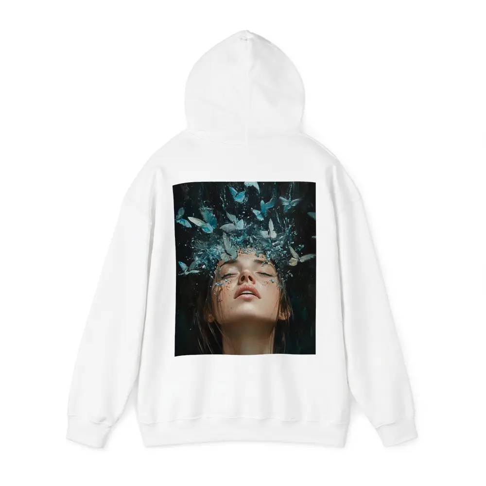 Woman With Blue Butterflies Water Splash Art – Hoodies