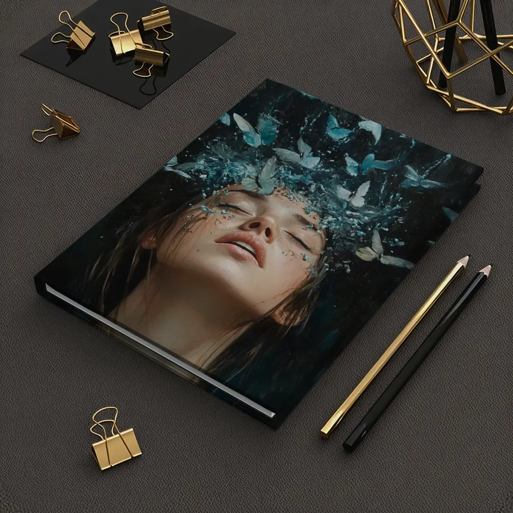 Woman With Blue Butterflies Water Splash Art – Notebooks