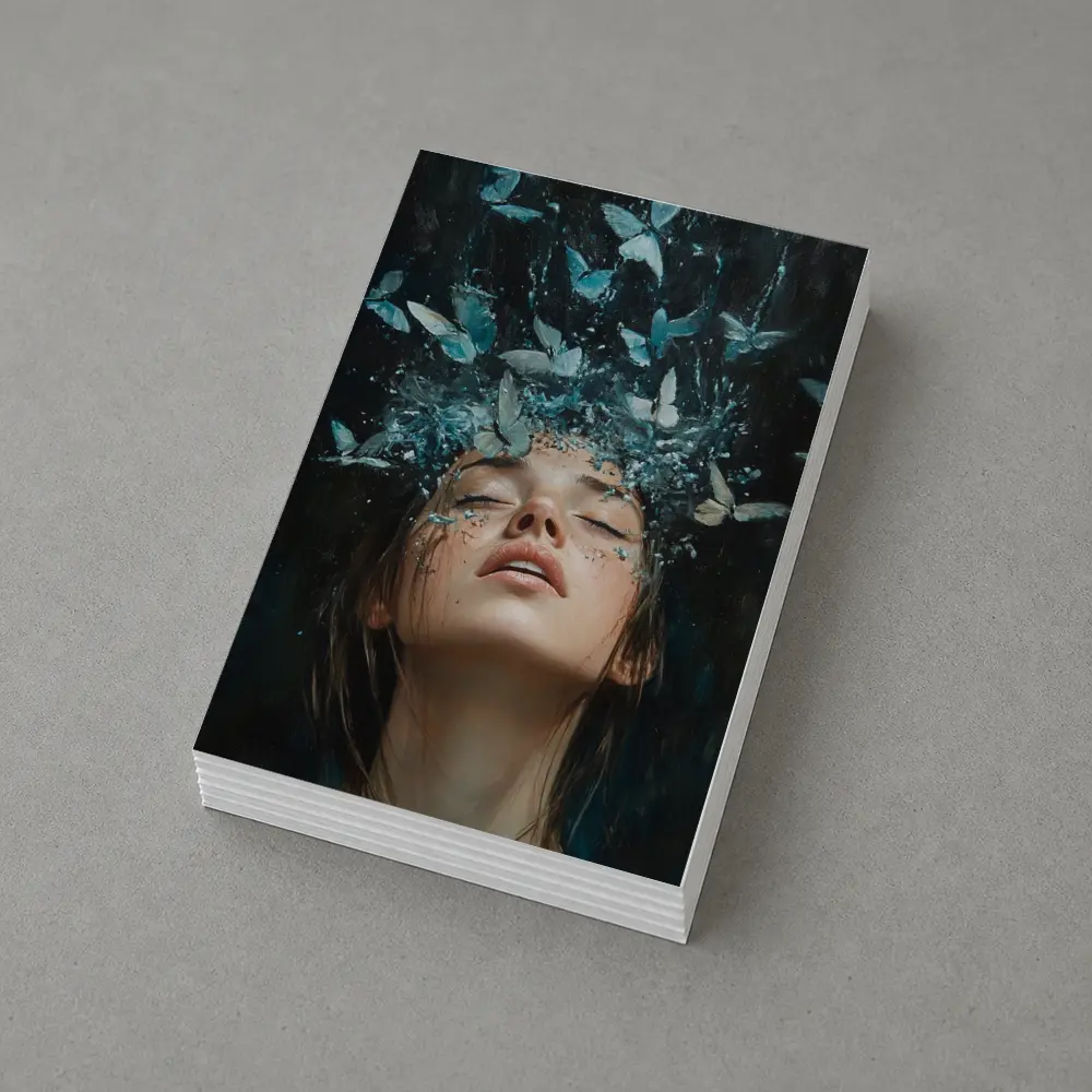 Woman With Blue Butterflies Water Splash Art – Postcards