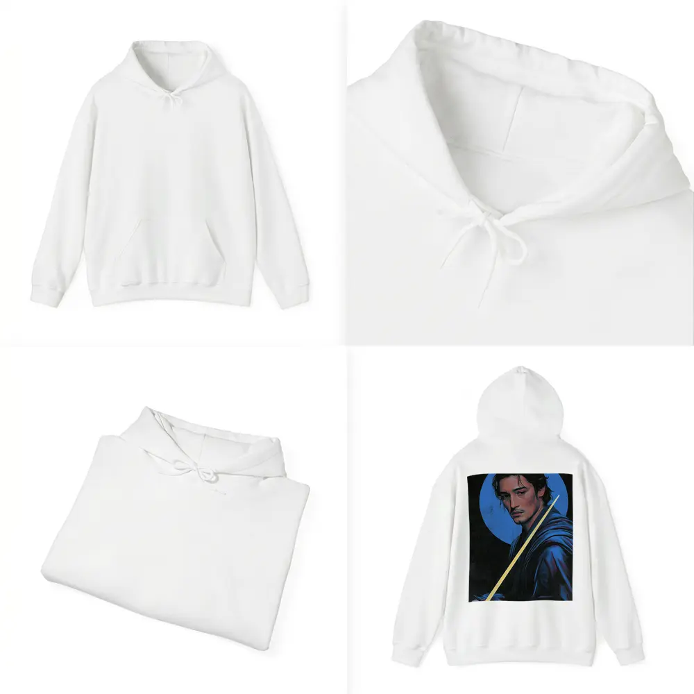 Young Warrior Holding Sword Blue Circle – Hoodies