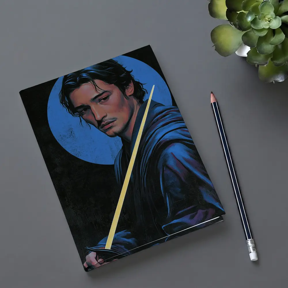 Young Warrior Holding Sword Blue Circle – Notebooks