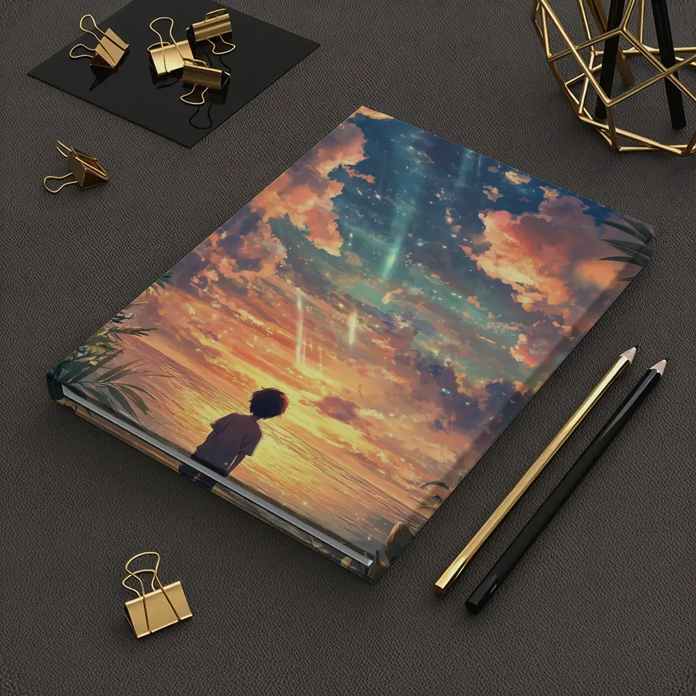 Anime Boy Watching Sunset Beach Sky – Notebooks