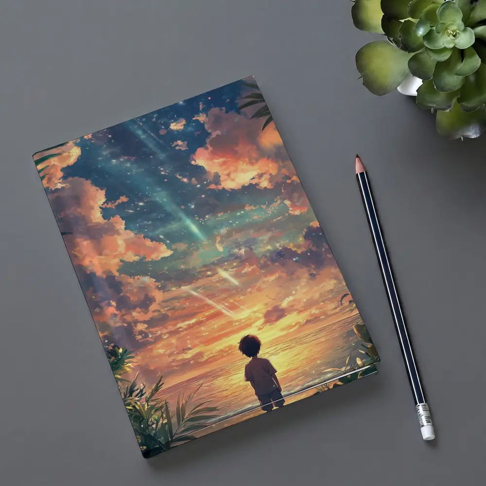 Anime Boy Watching Sunset Beach Sky – Notebooks