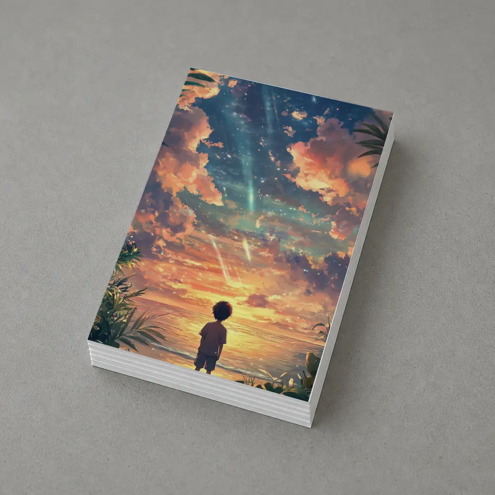 Anime Boy Watching Sunset Beach Sky – Postcards