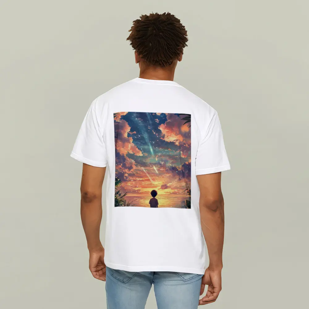 Anime Boy Watching Sunset Beach Sky – T-Shirts