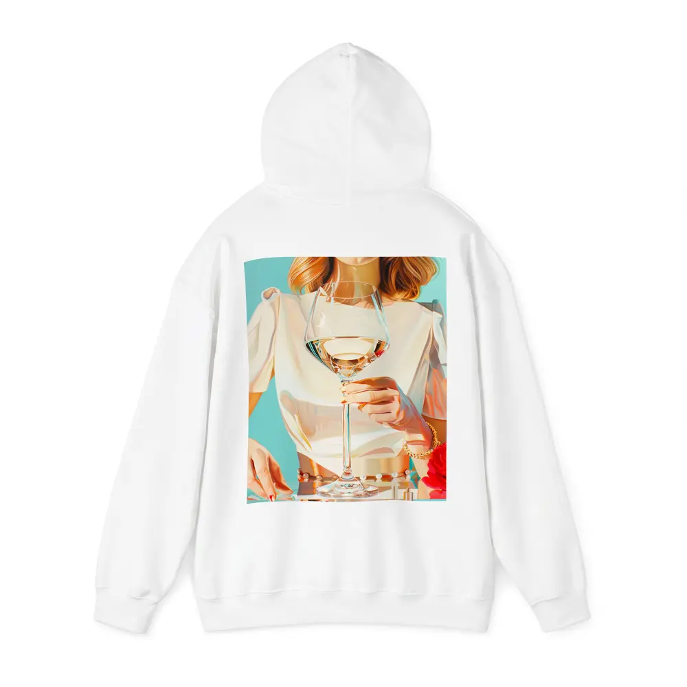 Woman Holding Wine Glass Teal Background – Hoodies