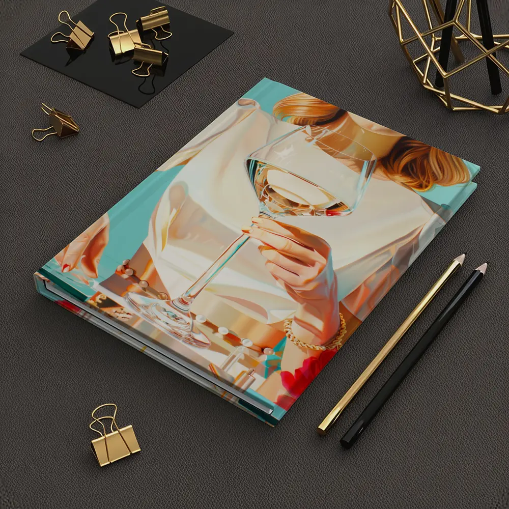 Woman Holding Wine Glass Teal Background – Notebooks