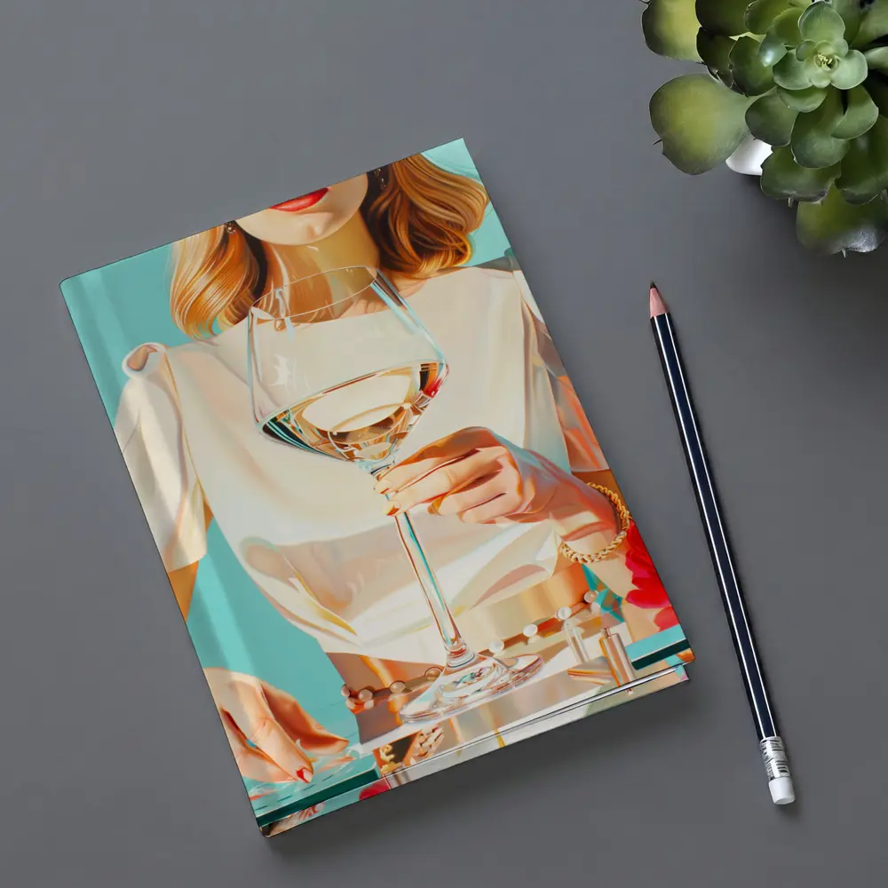 Woman Holding Wine Glass Teal Background – Notebooks