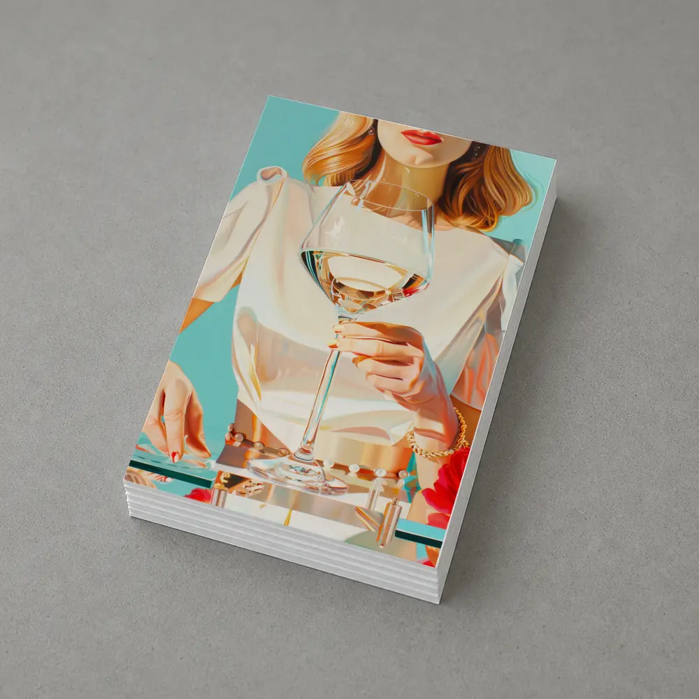 Woman Holding Wine Glass Teal Background – Postcards