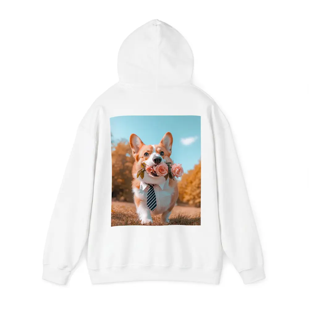 Corgi Dog With Roses Wearing Tie Outdoors – Hoodies
