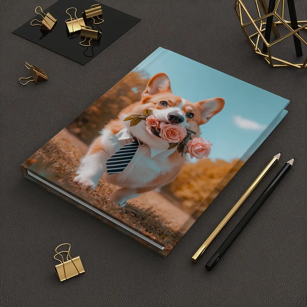 Corgi Dog With Roses Wearing Tie Outdoors – Notebooks