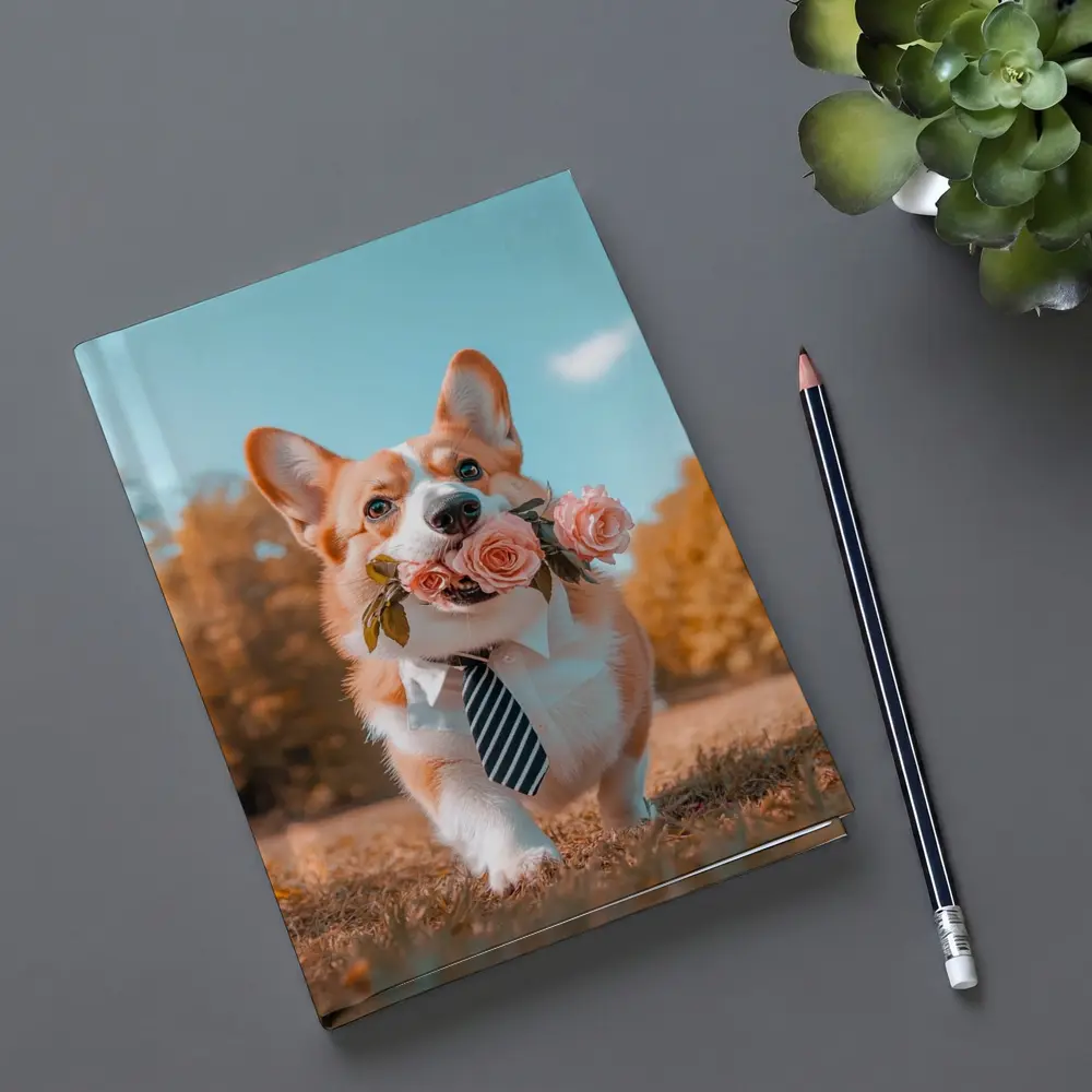 Corgi Dog With Roses Wearing Tie Outdoors – Notebooks