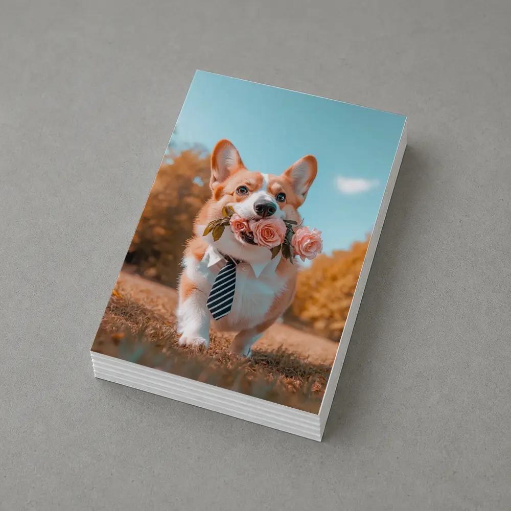 Corgi Dog With Roses Wearing Tie Outdoors – Postcards
