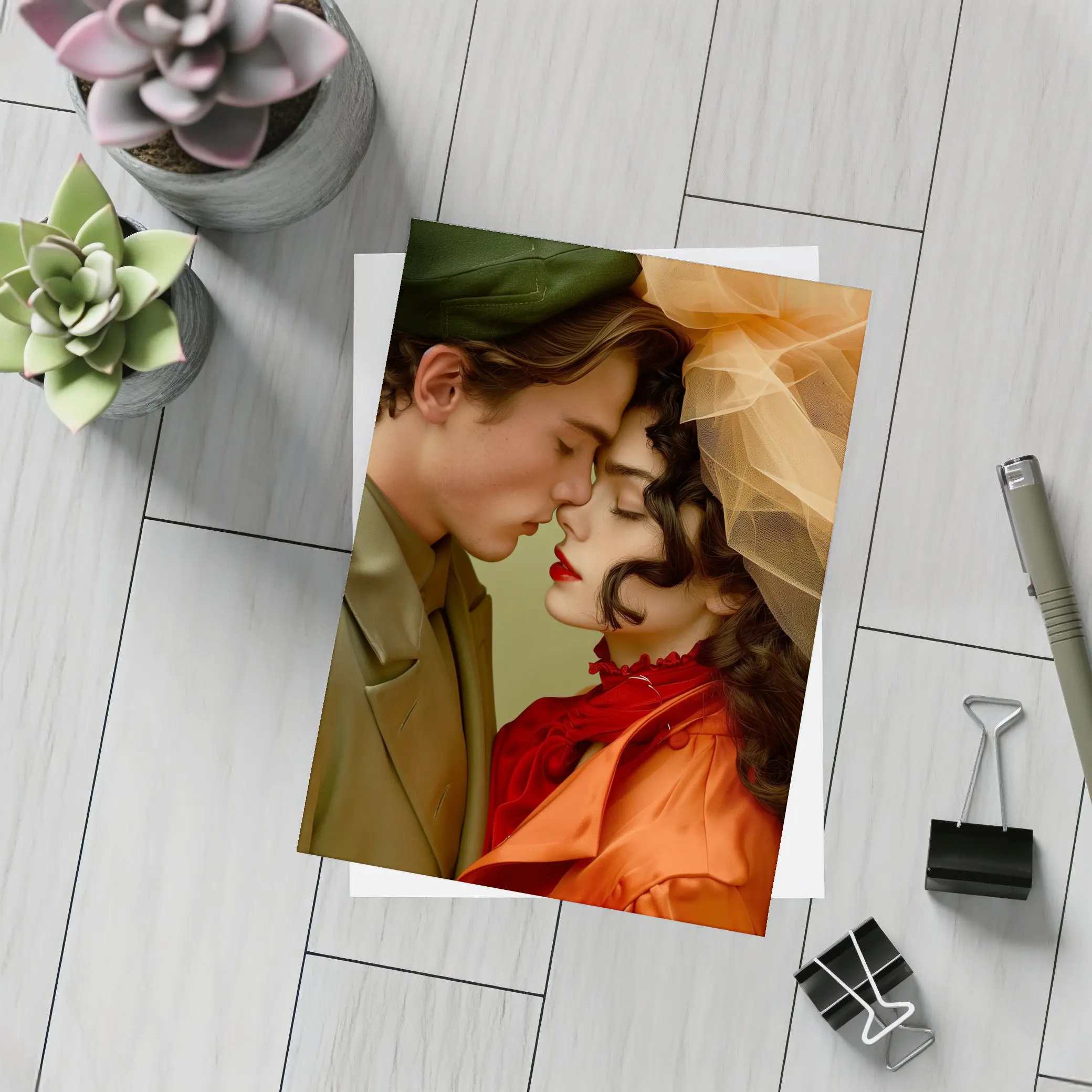 Romantic Couple Close Together Fashion Art – Postcards