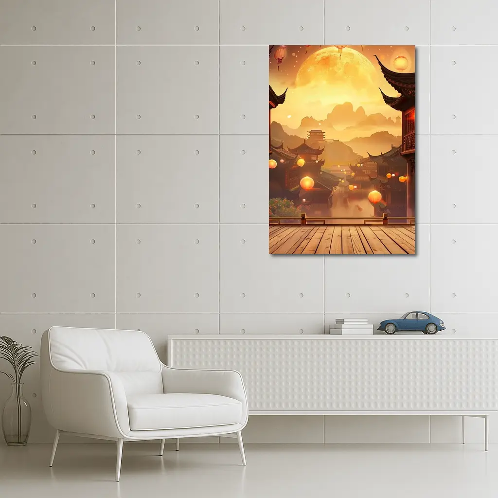 Chinese Lantern Festival Golden Moon Night – Wall Art
