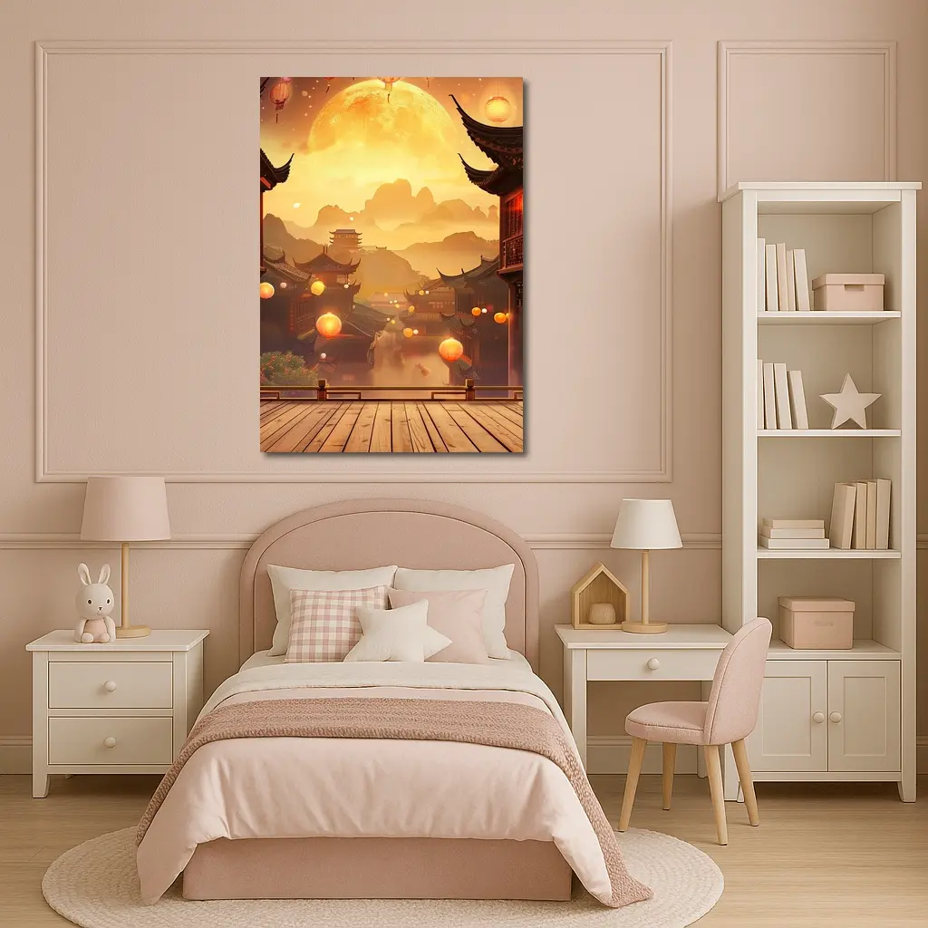 Chinese Lantern Festival Golden Moon Night – Wall Art