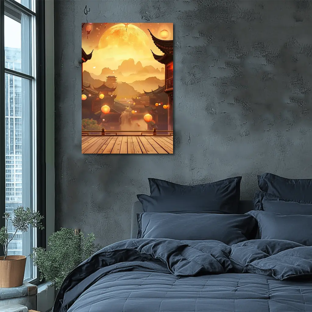 Chinese Lantern Festival Golden Moon Night – Wall Art