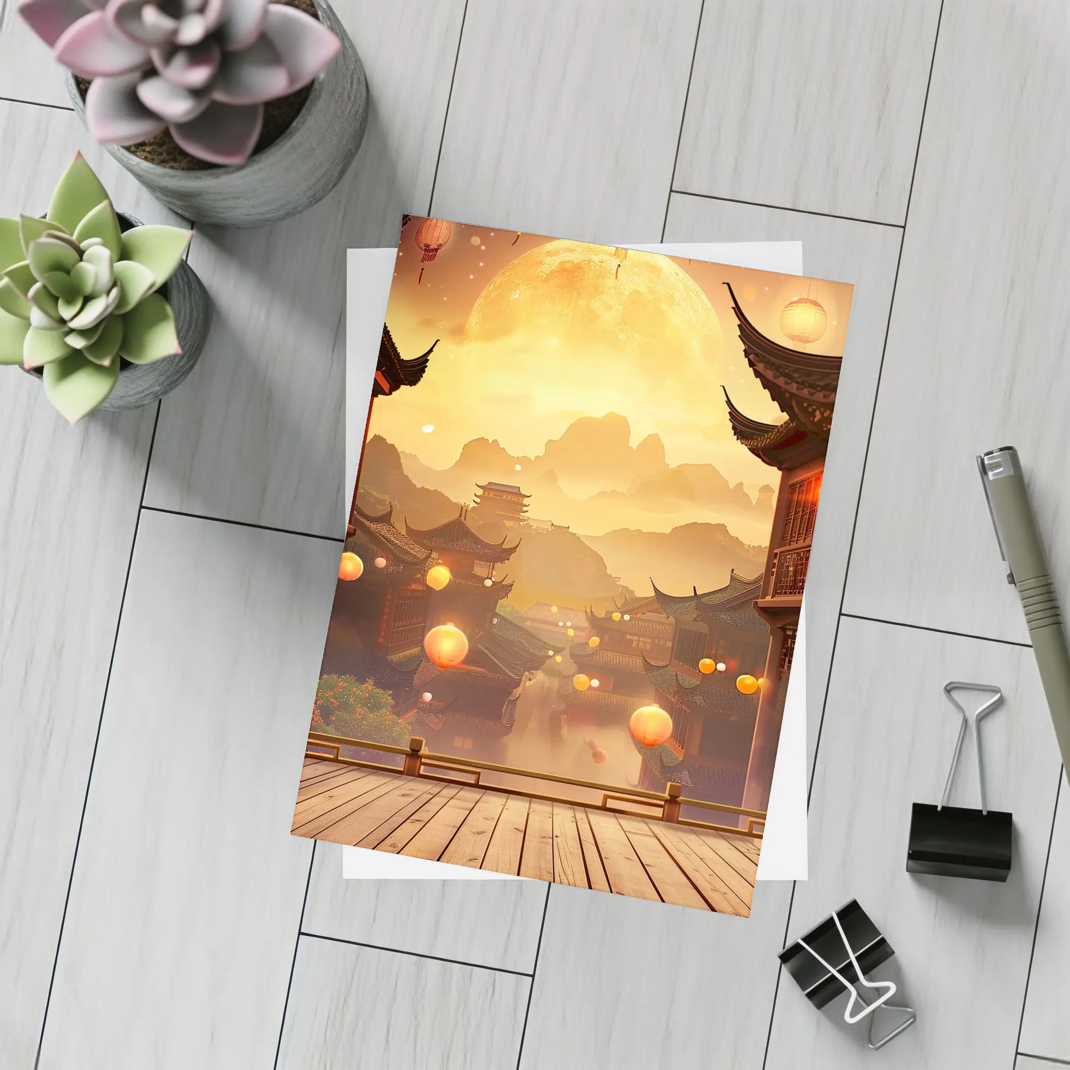 Chinese Lantern Festival Golden Moon Night – Postcards