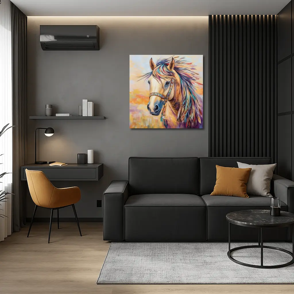 Colorful Native Horse Portrait Oil Painting – Wall Art