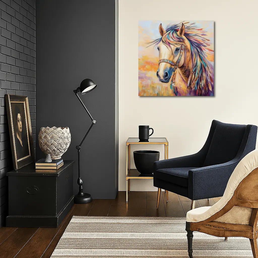 Colorful Native Horse Portrait Oil Painting – Wall Art
