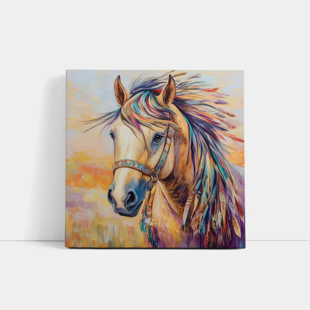 Colorful Native Horse Portrait Oil Painting – Wall Art