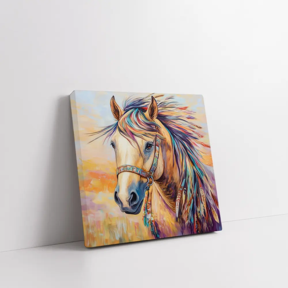Colorful Native Horse Portrait Oil Painting – Wall Art
