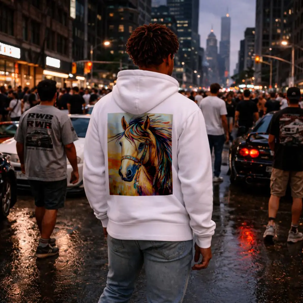 Colorful Native Horse Portrait Oil Painting – Hoodies