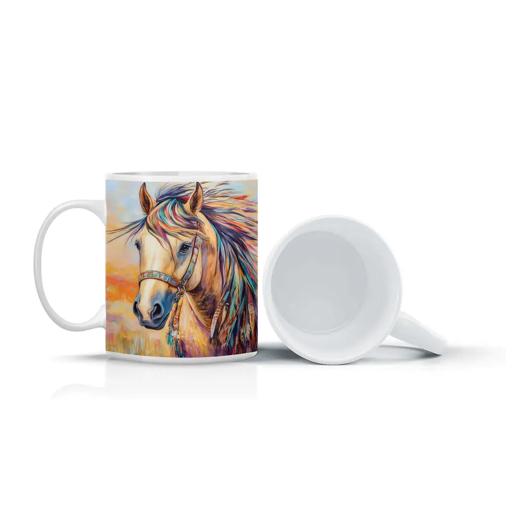 Colorful Native Horse Portrait Oil Painting – Mugs