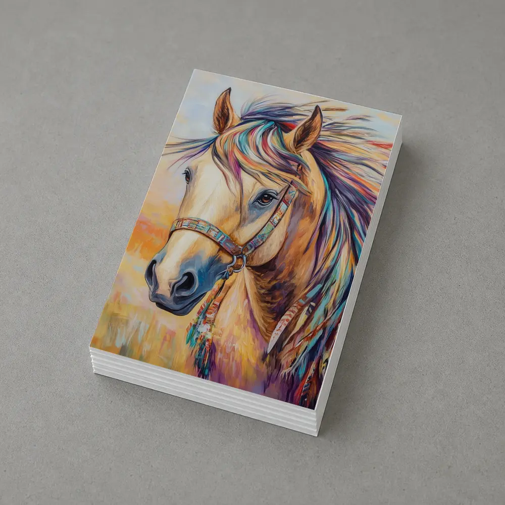Colorful Native Horse Portrait Oil Painting – Postcards