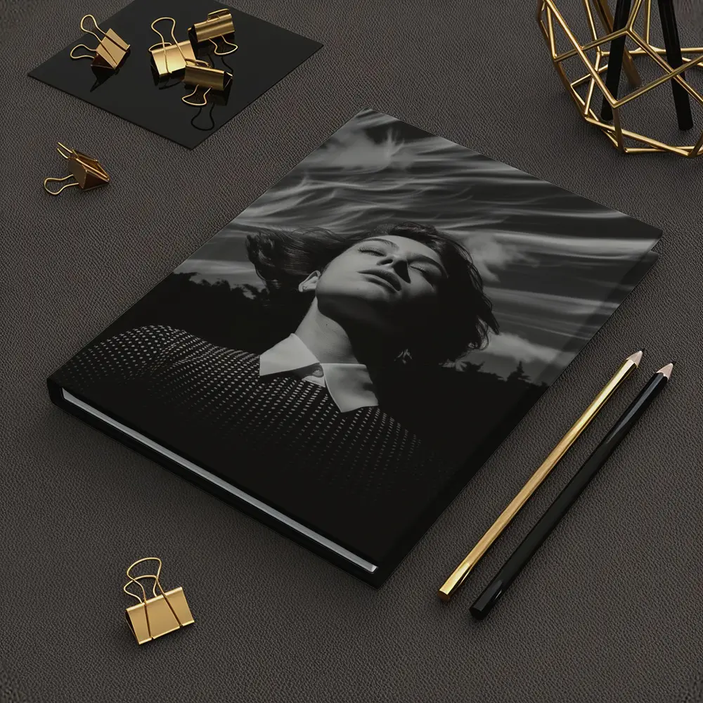 Woman Looking Up Dramatic Black White Sky – Notebooks