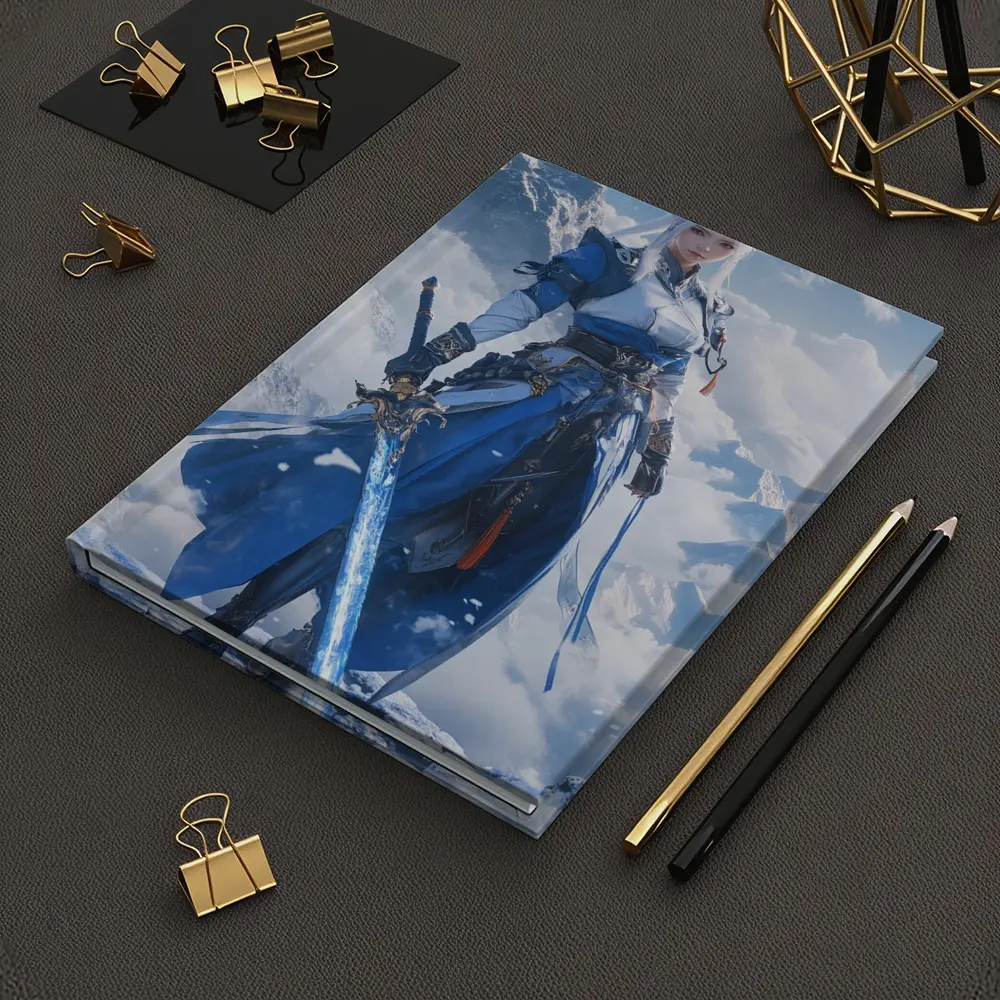Anime Warrior Woman Blue Sword Snowy Mountains – Notebooks