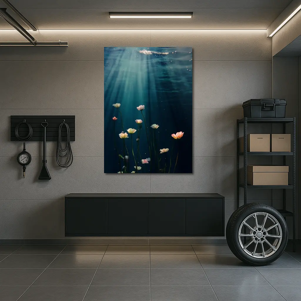 White Flowers Floating Underwater Ocean Light – Wall Art