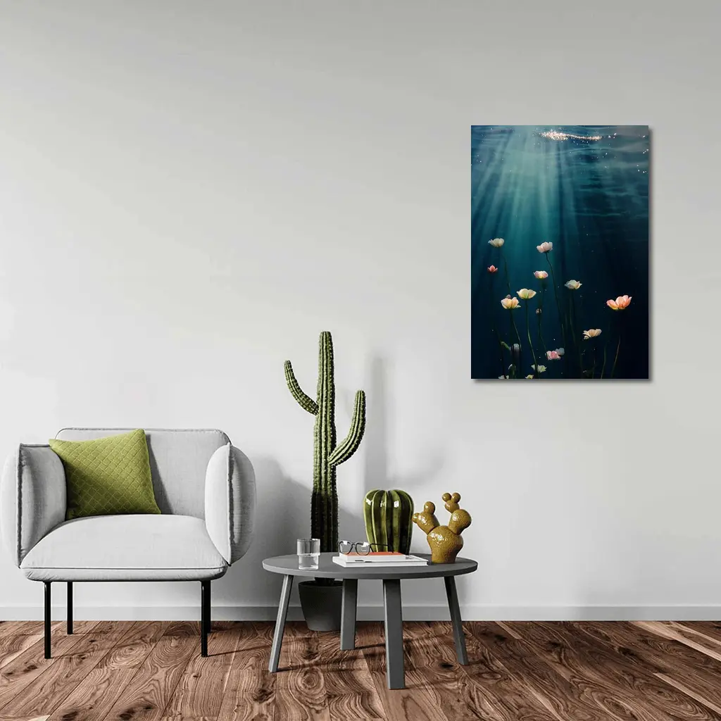 White Flowers Floating Underwater Ocean Light – Wall Art