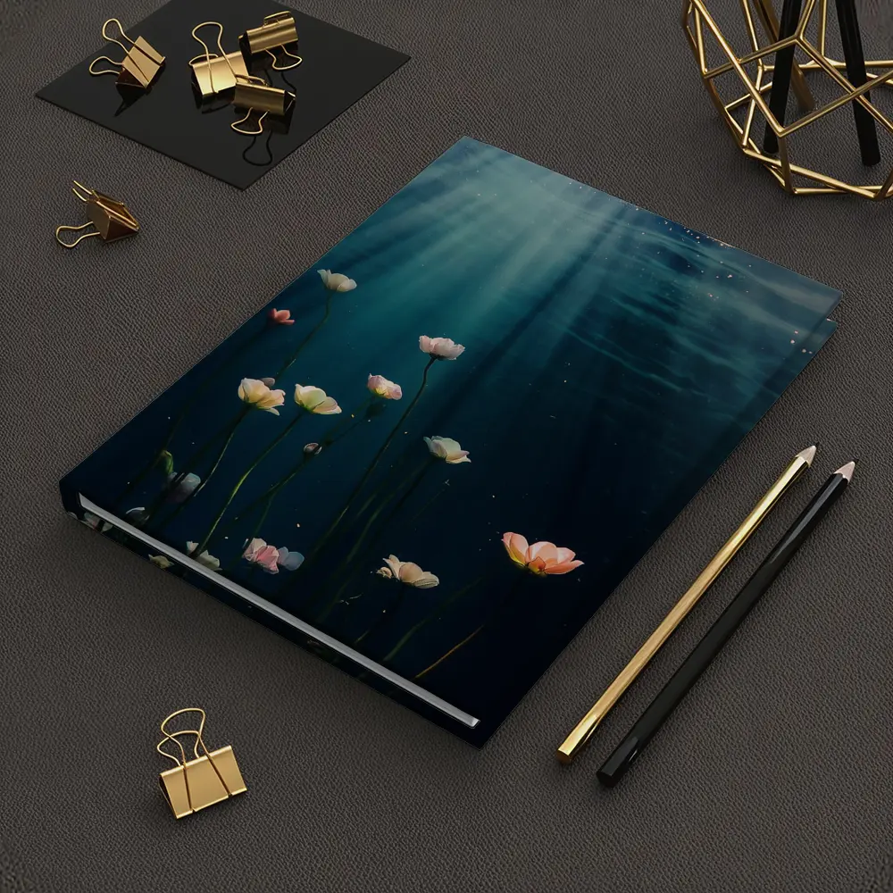 White Flowers Floating Underwater Ocean Light – Notebooks