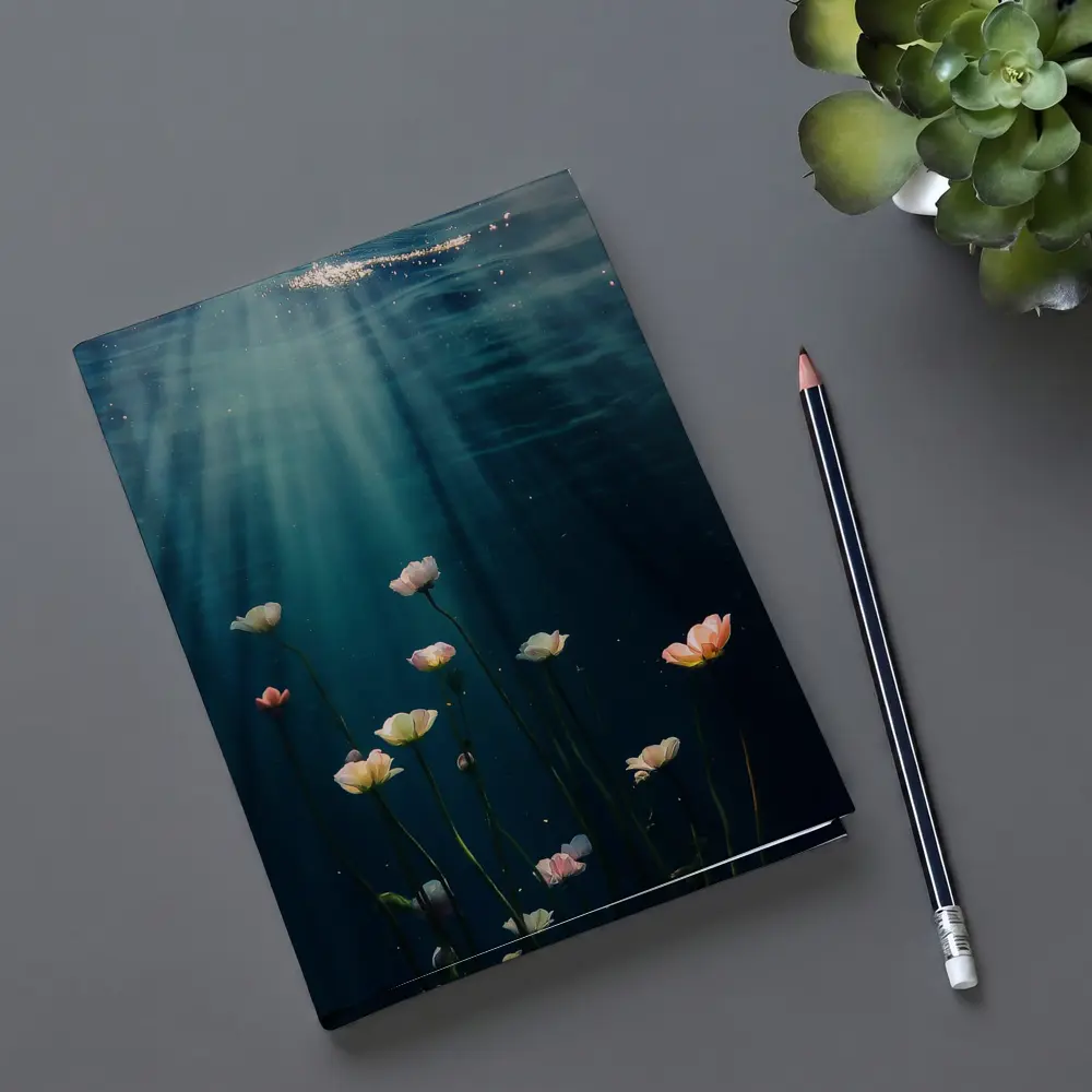White Flowers Floating Underwater Ocean Light – Notebooks