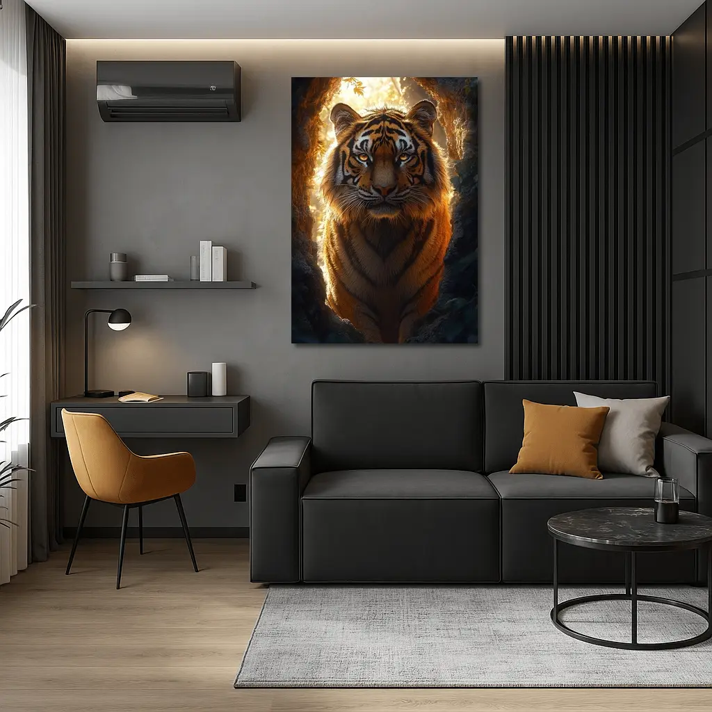 Tiger Emerging From Cave Forest Light – Wall Art