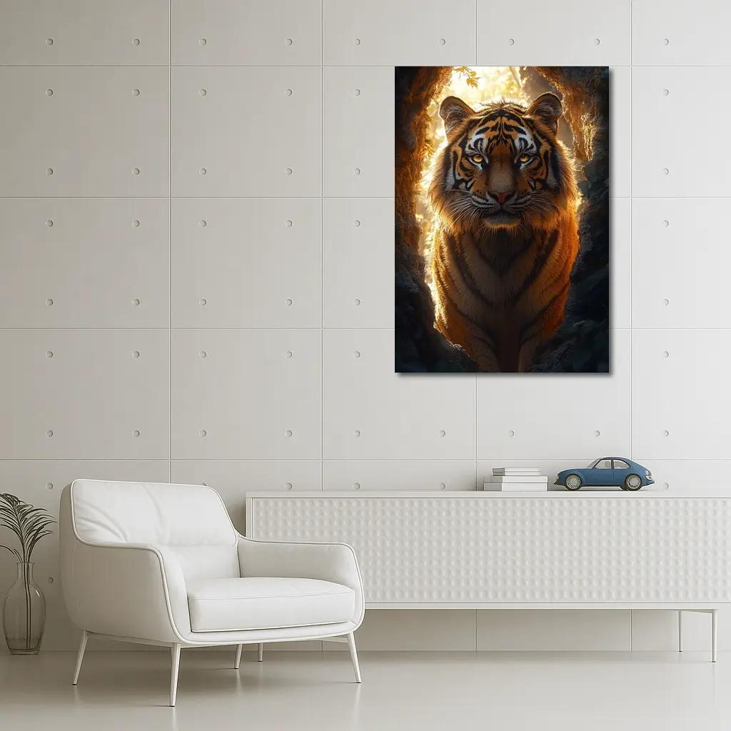 Tiger Emerging From Cave Forest Light – Wall Art