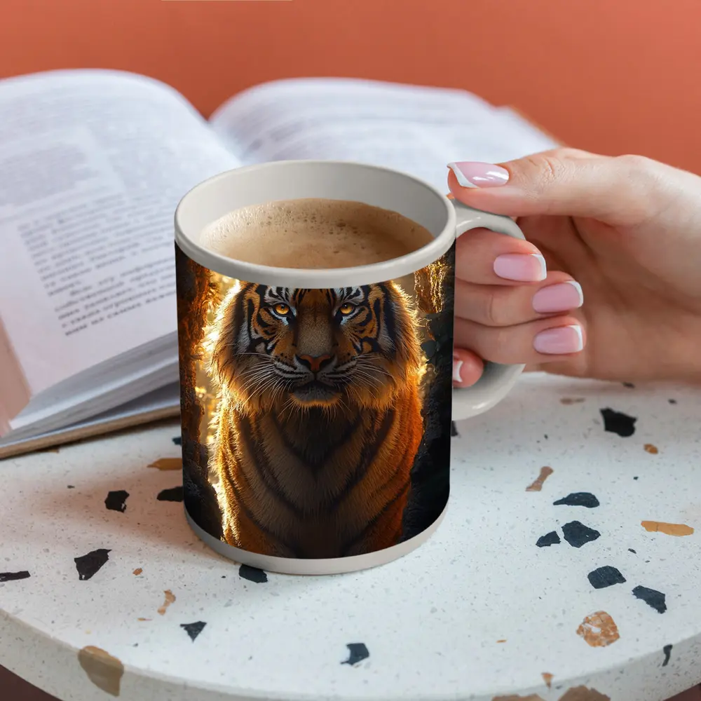 Tiger Emerging From Cave Forest Light – Mugs